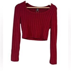 SHEIN Maroon Wide Ribbed Sweater Long Sleeve Crop Top Size S NWT ☀️